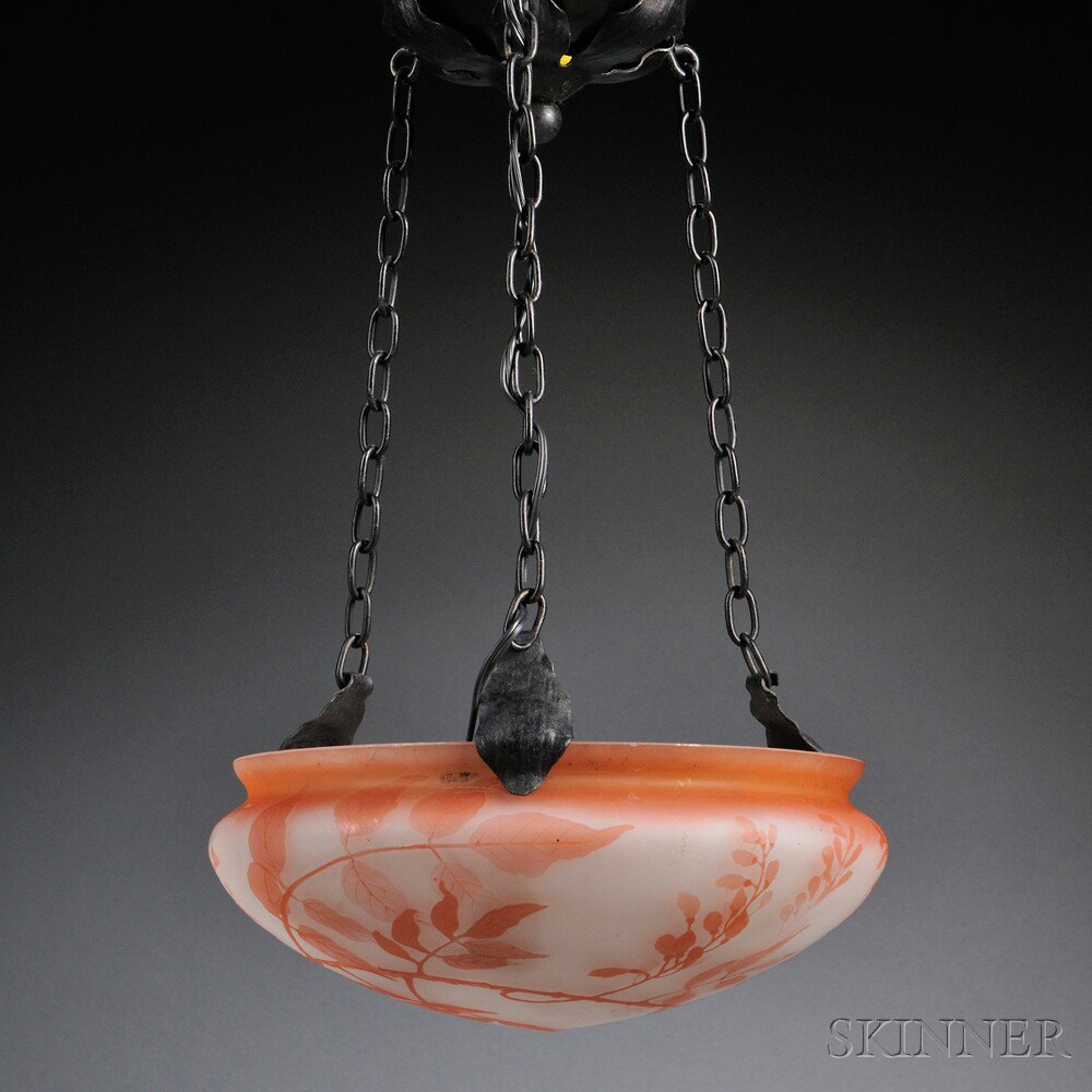 Appraisal: Cameo Glass Ceiling Lamp Art glass and metal Closed dome