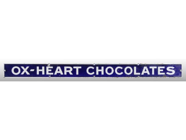 Appraisal: Ox-Heart Chocolates Porcelain Strip Sign Description Circa Soiling with some