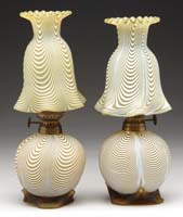 Appraisal: PAIR OF CITRON NAILSEA BOUDOIR LAMPS Unlisted Bell shaped ruffle