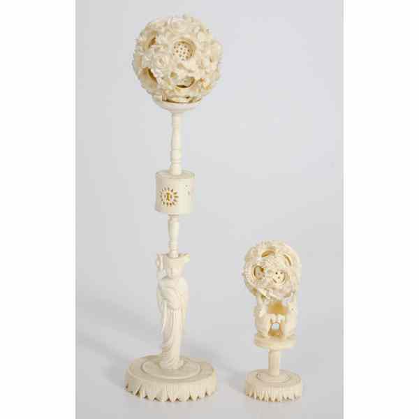 Appraisal: Chinese Ivory Puzzle Balls China A pair of puzzle ball