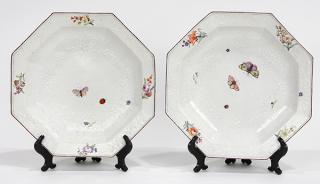 Appraisal: Pair of Chelsea 'Damask'd' octagonal soup plates Pair of Chelsea