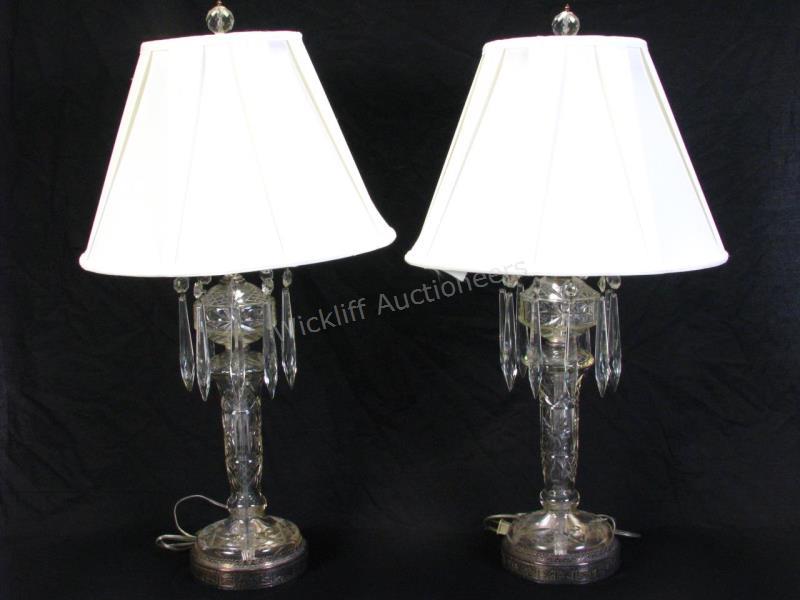 Appraisal: Fine pair of crystal table lamps with etched and cut