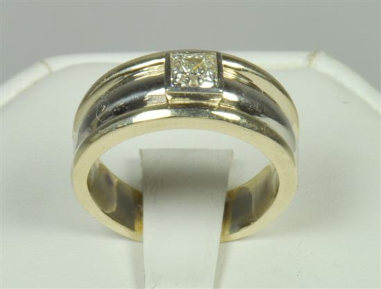 Appraisal: K Two-Tone Man's Ring One-half carat Princess cut diamond J-K