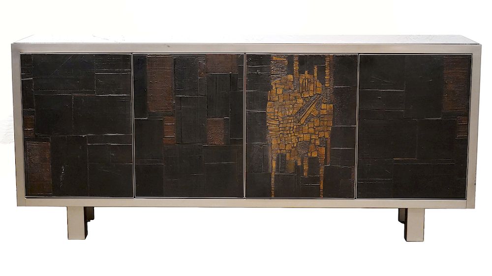 Appraisal: Pia Manu Sculptured Slate Brutalist Credenza Belgium designer Pia Manu