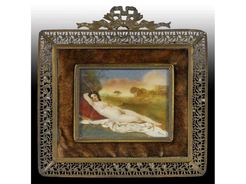 Appraisal: Small Reclining Nude Oil Painting On Ivory In Velv Description