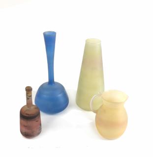 Appraisal: Four Blown Glass Vessels Comprising a yellow a blue a