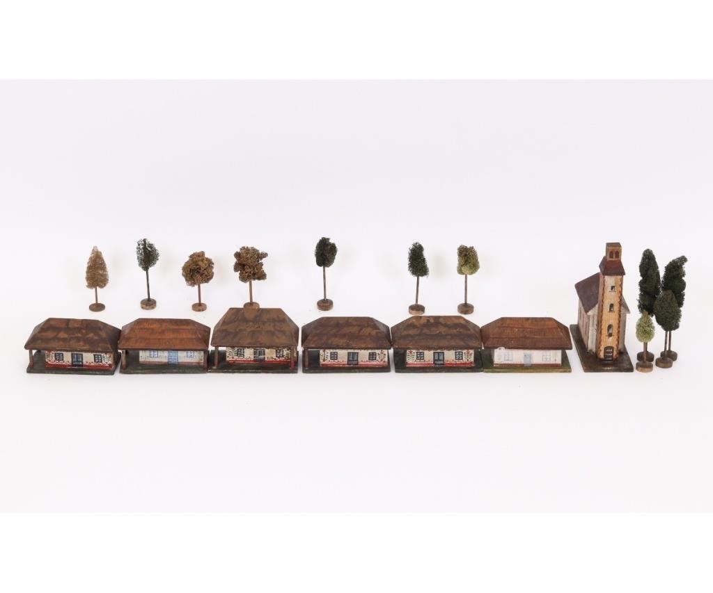 Appraisal: German wood Putz Village circa with hand painted decorations and