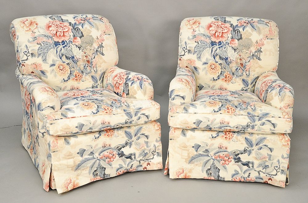 Appraisal: Pair of upholstered club chairs ht in wd in Provenance