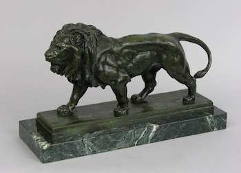 Appraisal: After Antoine-Louis Barye French - Lion Bronze sculpture with dark