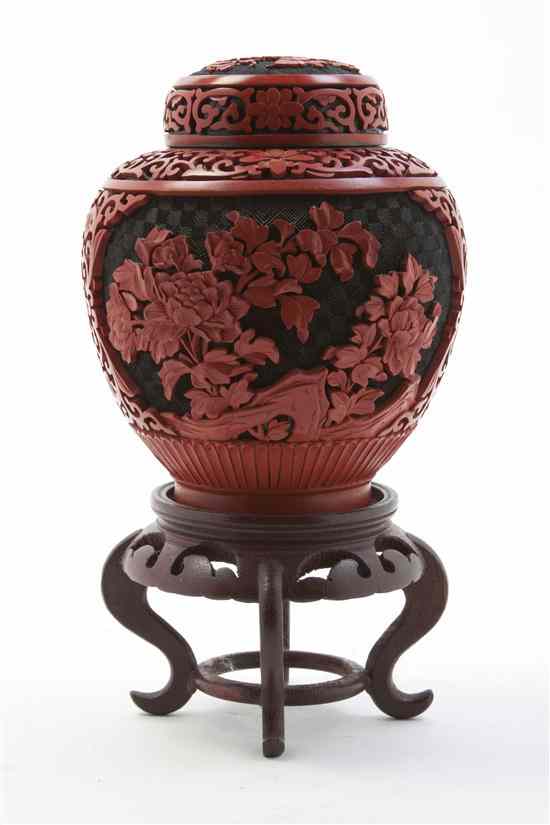 Appraisal: A Chinese Carved Cinnabar Lacquer Lidded Ginger Jar having carved