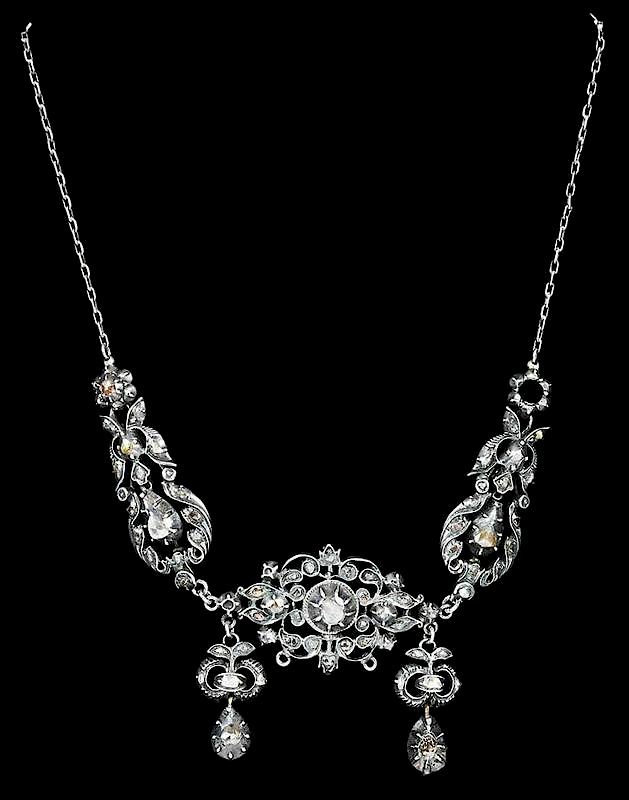 Appraisal: Antique Silver Diamond Necklace assorted rose and old mine cut