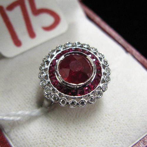 Appraisal: RUBY DIAMOND AND EIGHTEEN KARAT WHITE GOLD RING centering a