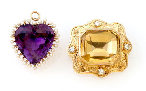 Appraisal: Two American Victorian gold and gemstone brooches k Krementz heart-cut