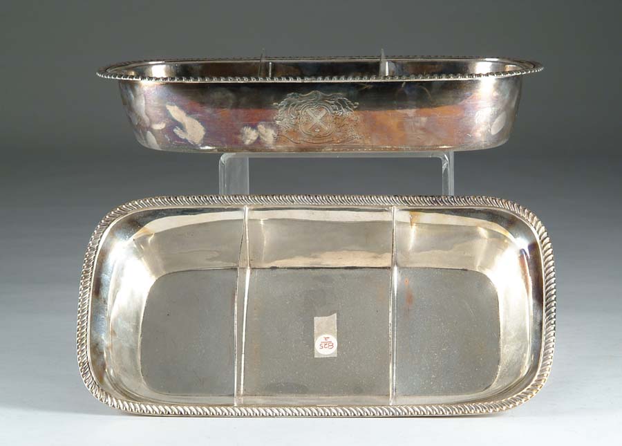 Appraisal: TWO DIVIDED ENGLISH SILVER PLATED SERVING DISHES One of oval