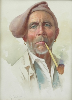 Appraisal: DeLuca Italian th th Century Man with a pipe Watercolor