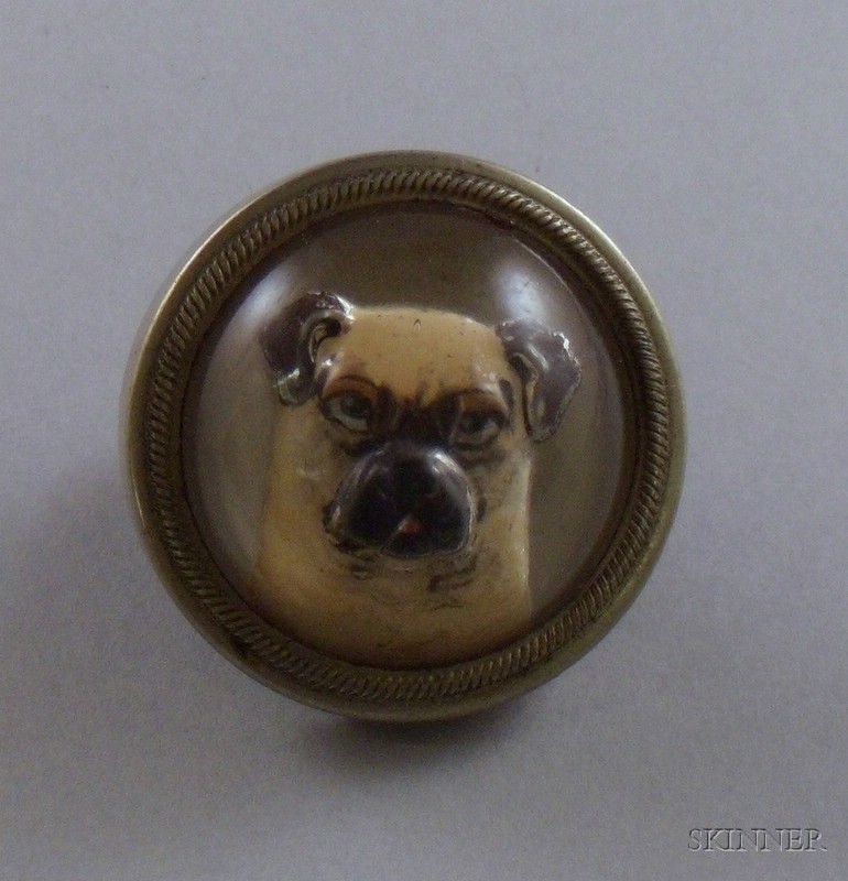 Appraisal: Reverse-painted Crystal Intaglio Button depicting a portrait of a pug