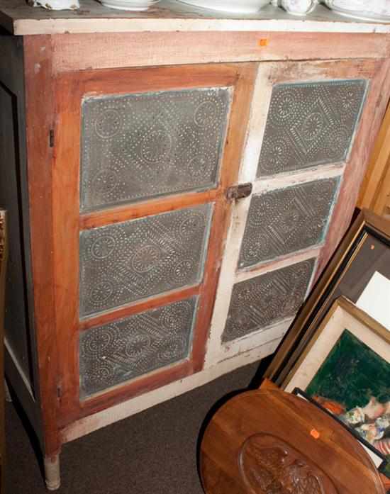 Appraisal: Victorian painted wood pie safe with pierced tin panel doors