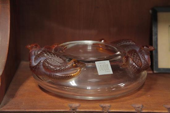 Appraisal: LALIQUE BOWL Clear glass low bowl with amber serpents on