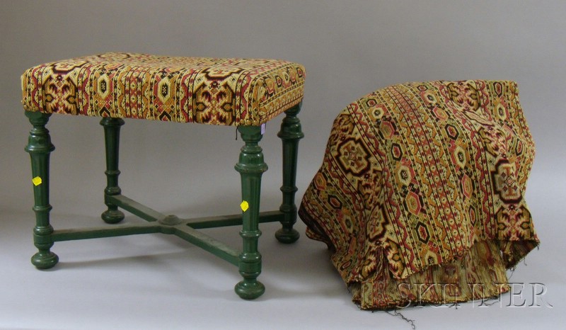 Appraisal: William Mary Style Oriental Rug Pattern Upholstered Green-painted Wooden Ottoman