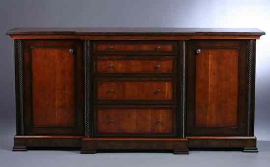 Appraisal: CONTEMPORARY YEW WOOD SIDEBOARD Custom-made Projected molded top bank of