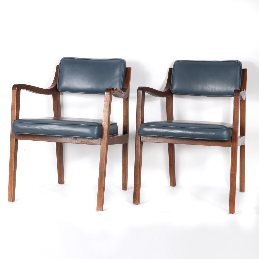 Appraisal: PAIR EDWARD WORMLEY FOR DUNBAR GRAY BLUE LEATHER UPHOLSTERED ARM