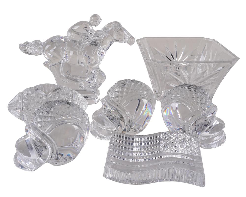 Appraisal: GROUP OF WATERFORD CRYSTAL DESK PIECEScomprising three football helmets inches