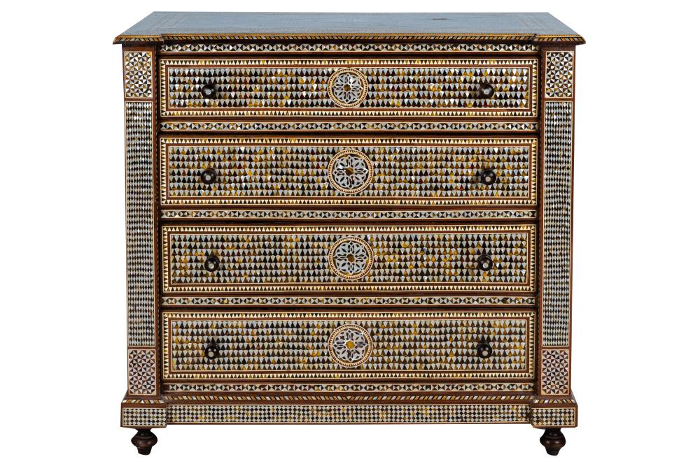 Appraisal: MOORISH STYLE INLAID CHEST OF DRAWERSlate th early st century