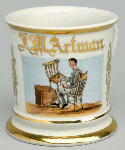 Appraisal: Chair Maker Shaving Mug Gilded J M Artman V D