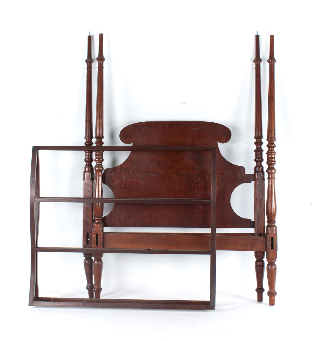 Appraisal: Federal tiger maple bedstead th century four round-turned tall posts