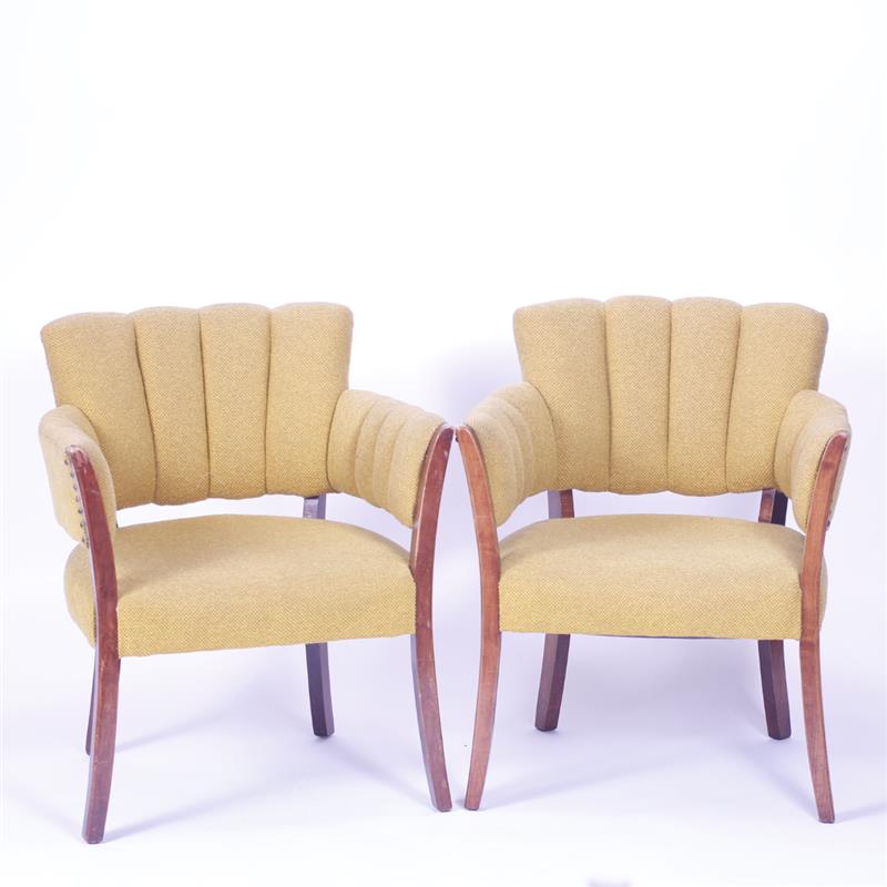 Appraisal: Pair Modern Art Deco Arm Chairs parlor chairs with mustard