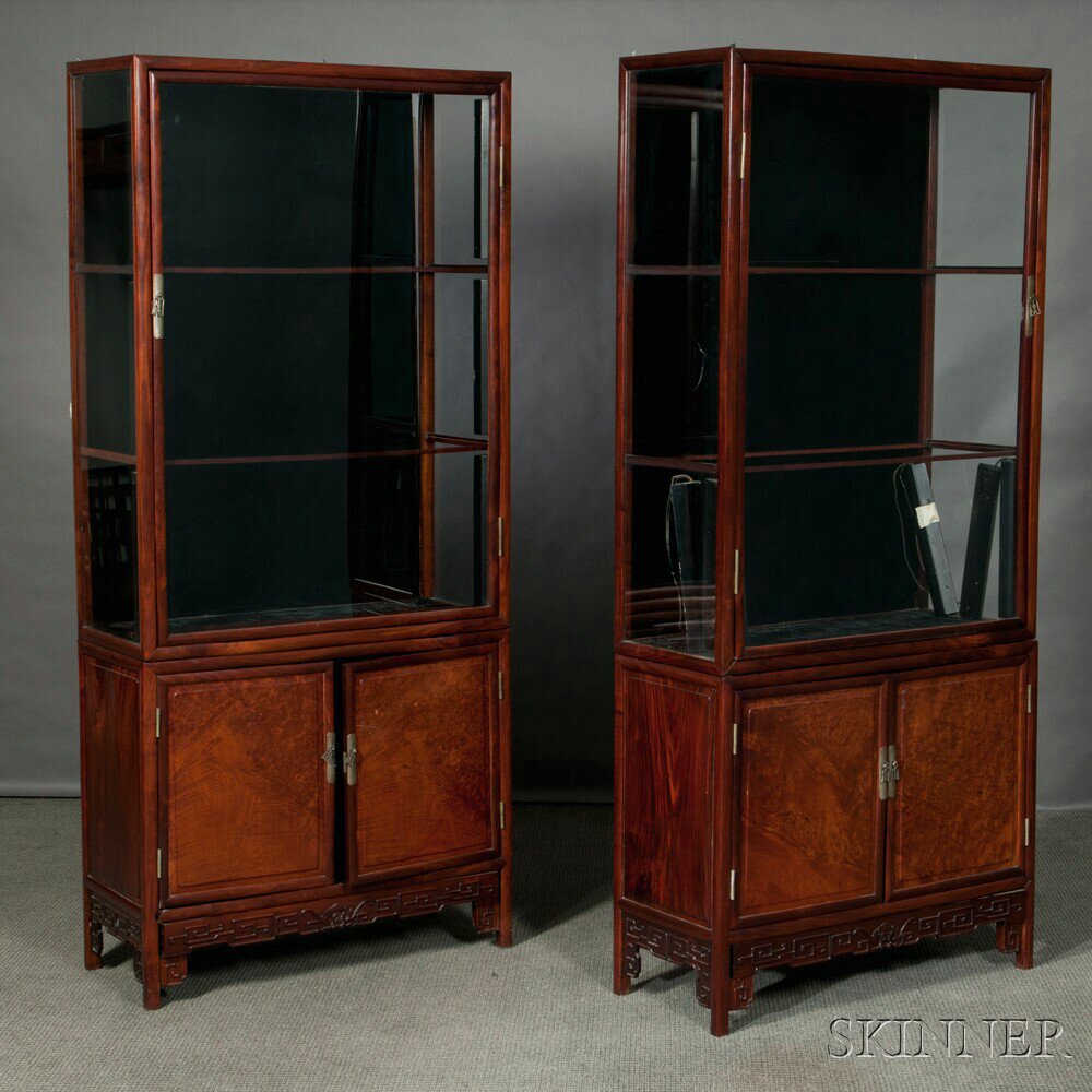 Appraisal: Pair of Glazed Display Cabinets China th century hardwood lower