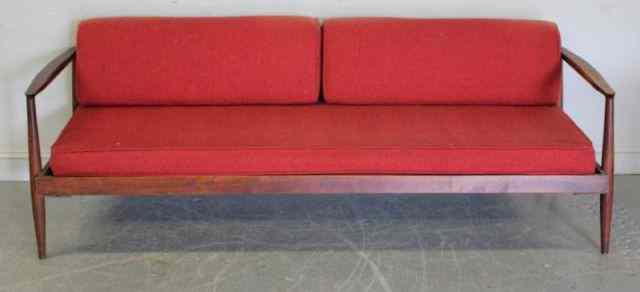 Appraisal: Midcentury Red Upholstered Sofa From a Stamford CT location Dimensions