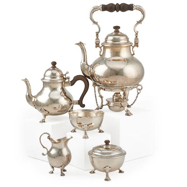 Appraisal: QUEEN ANNE STYLE STERLING TEA SERVICE Five pieces Kettle on