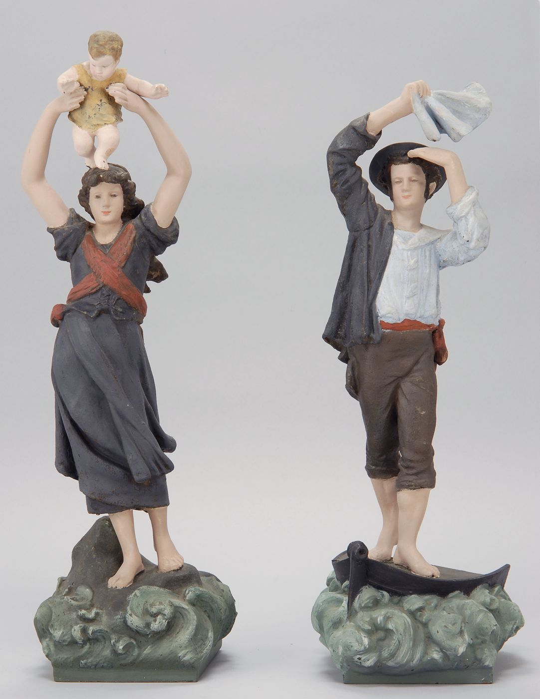 Appraisal: PAIR OF MARTHA CAHOON-DECORATED POT METAL FIGURES Of a sailor