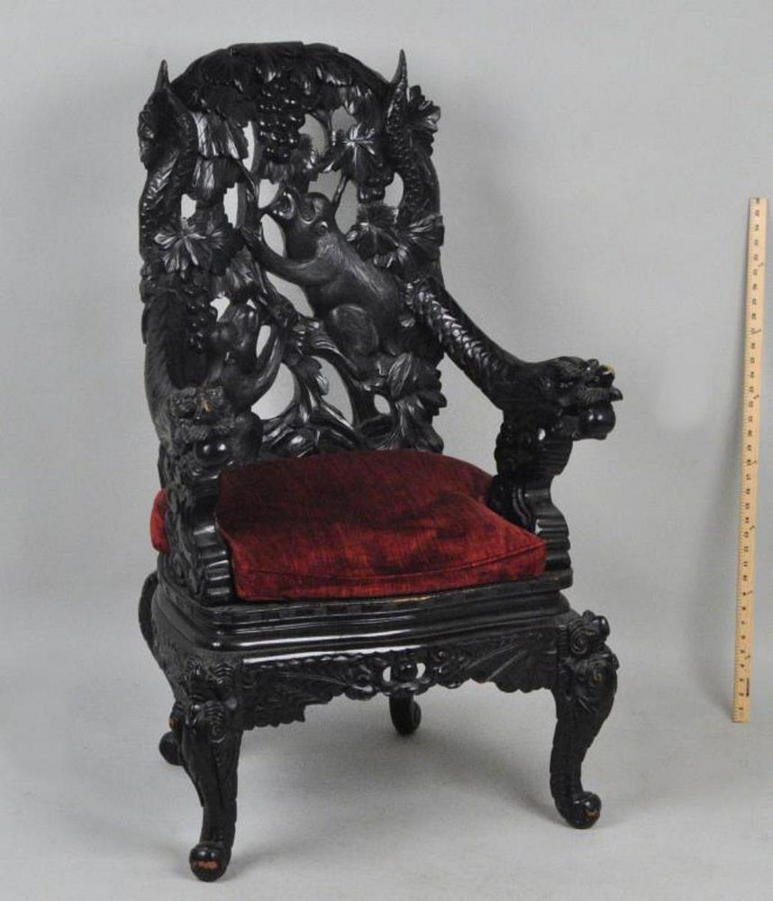 Appraisal: Large Chinese Carved Hardwood Arm Chair high back with carved