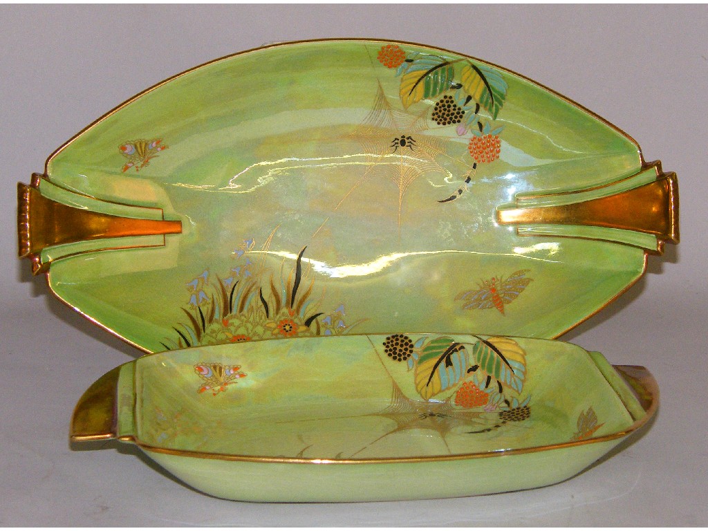 Appraisal: Carlton ware 'Spider's Web' green lustre and gilt oval twin