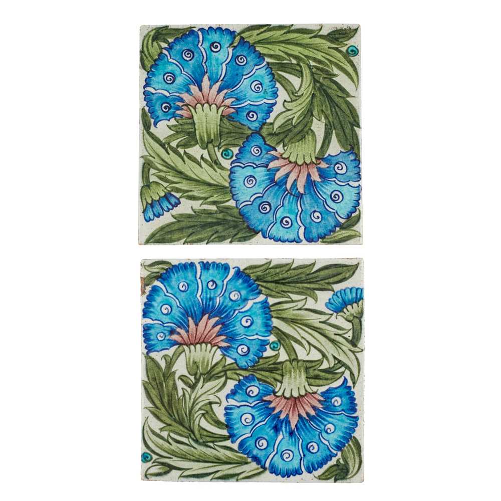 Appraisal: WILLIAM DE MORGAN - PAIR OF INCH DOUBLE CARNATION TILES