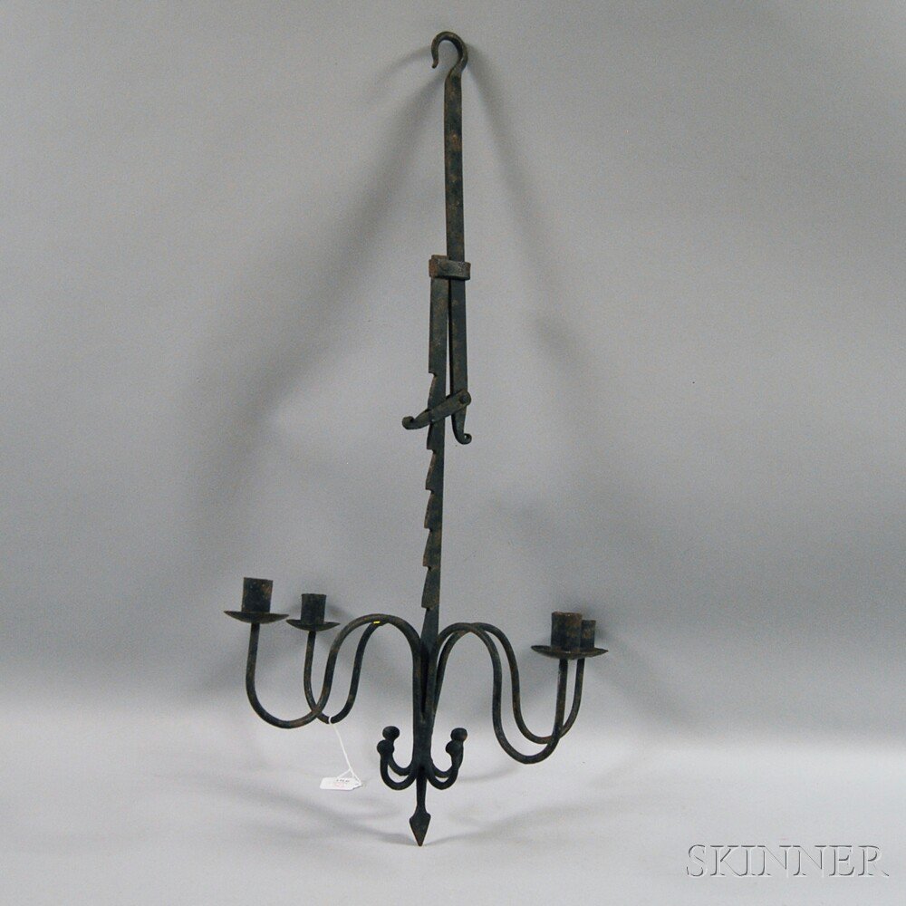 Appraisal: Wrought Iron Four-light Chandelier th century the wrought iron hook