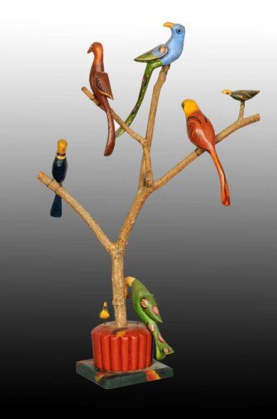 Appraisal: Wooden Folk Art Birds on Tree Description Nice colors Condition