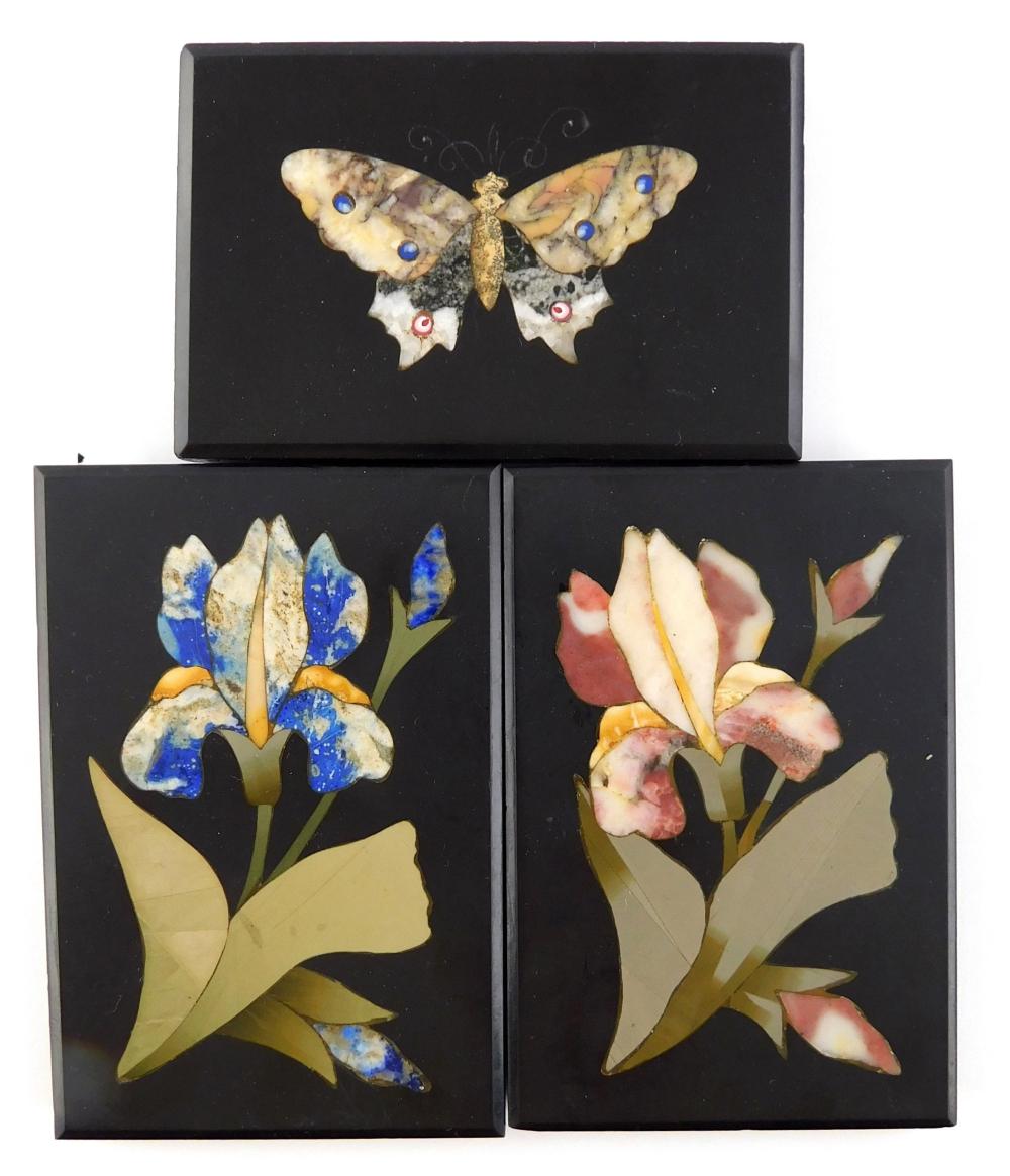 Appraisal: THREE PIETRA DURA PLAQUES LATE TH EARLY TH C ITALIAN