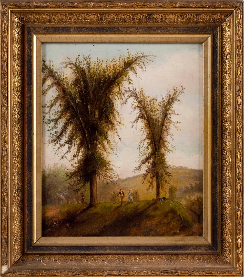 Appraisal: AMERICAN SCHOOL TH CENTURY FIGURES PLAYING CROQUET BELOW TOWERING TREES