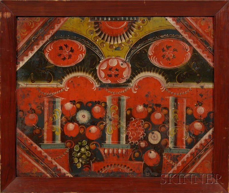 Appraisal: Paint Decorated Tin Panel probably northern Europe early th century