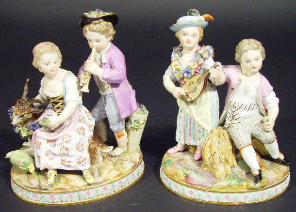 Appraisal: Pair of th Century Meissen china figure groups each with