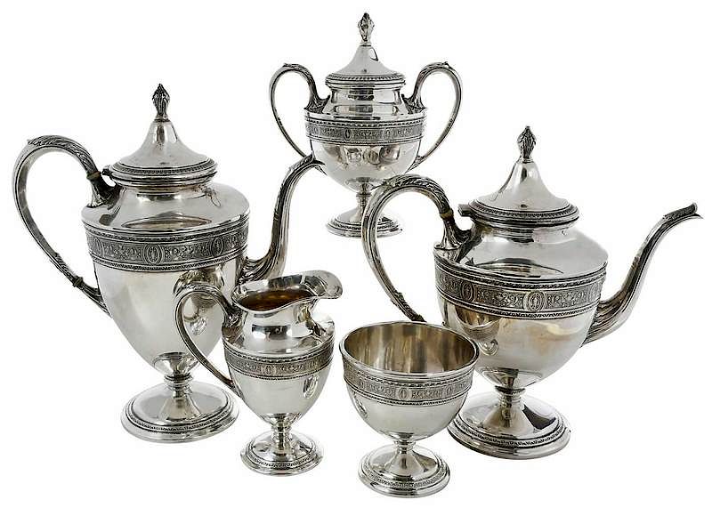 Appraisal: Five Piece Wedgwood Sterling Tea Service American th century urn