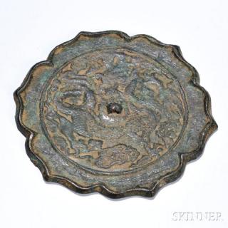 Appraisal: Bronze Mirror China Tang dynasty style with six-barbed outline surrounding