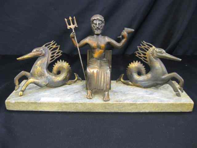 Appraisal: Art Deco Bronzed Grouping of Neptune Seahorses marble base ''