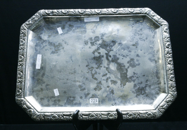 Appraisal: A continental silver tray in octagonal shape with embossed flower