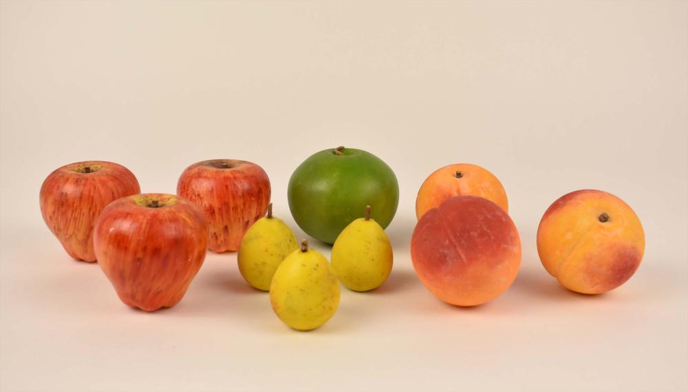 Appraisal: COLLECTION OF TEN PAINTED STONE FRUITSModern Comprising apples peaches and