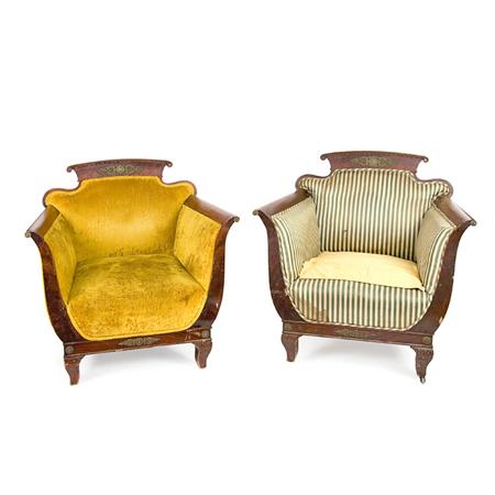 Appraisal: Pair of Empire Style Gilt-Metal Mounted Mahogany Bergeres Estimate -