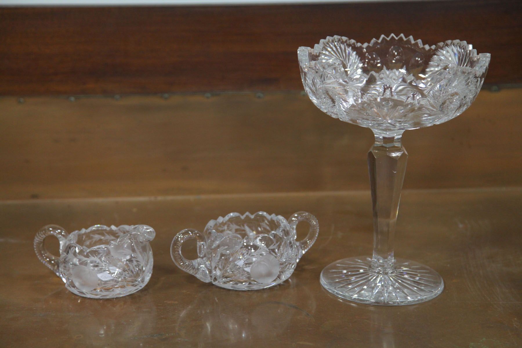 Appraisal: THREE PIECES OF SIGNED CUT GLASS American late th early